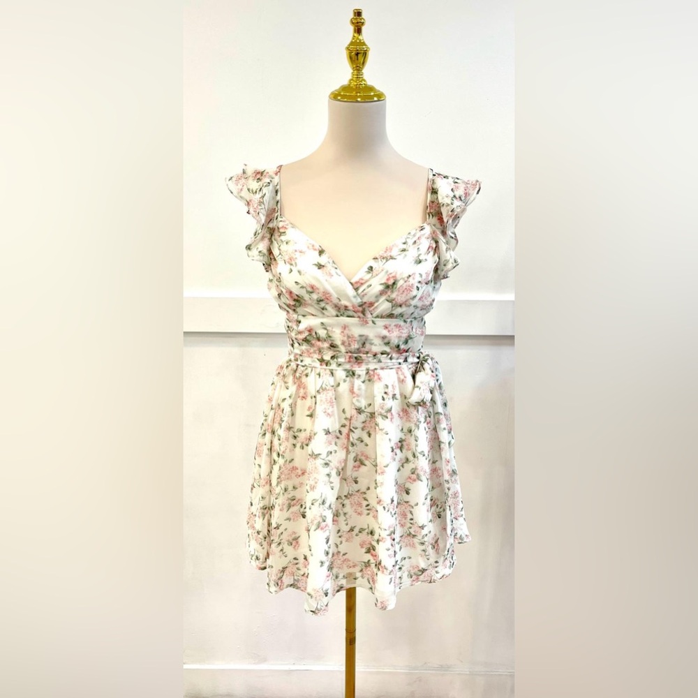 (2225-01) WOMAN FLORAL PRINT MINI SUMER OPEN BACK DRESS - Picture 3 of 4